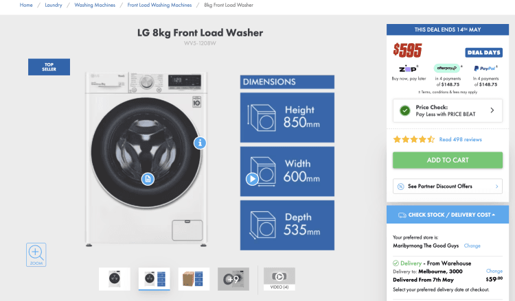 The Good Guys: LG 8kg Front Load Washer (WV5-1208W) – $582 with Price Beat